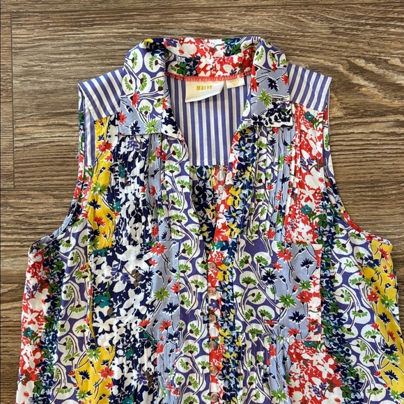 Maeve Anthropologie Whimsical Pintuck Floral Multi Color Sleeveless Blouse Small - Picture 2 of 12